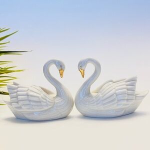 Two(2) Vintage Lenox Swan Figurines 
Wedding Cake Topper with 24K Gold Accent